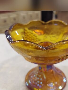 Indiana Colony Harvest Carnival Grape Amber Glass Candlestick Holder Candle